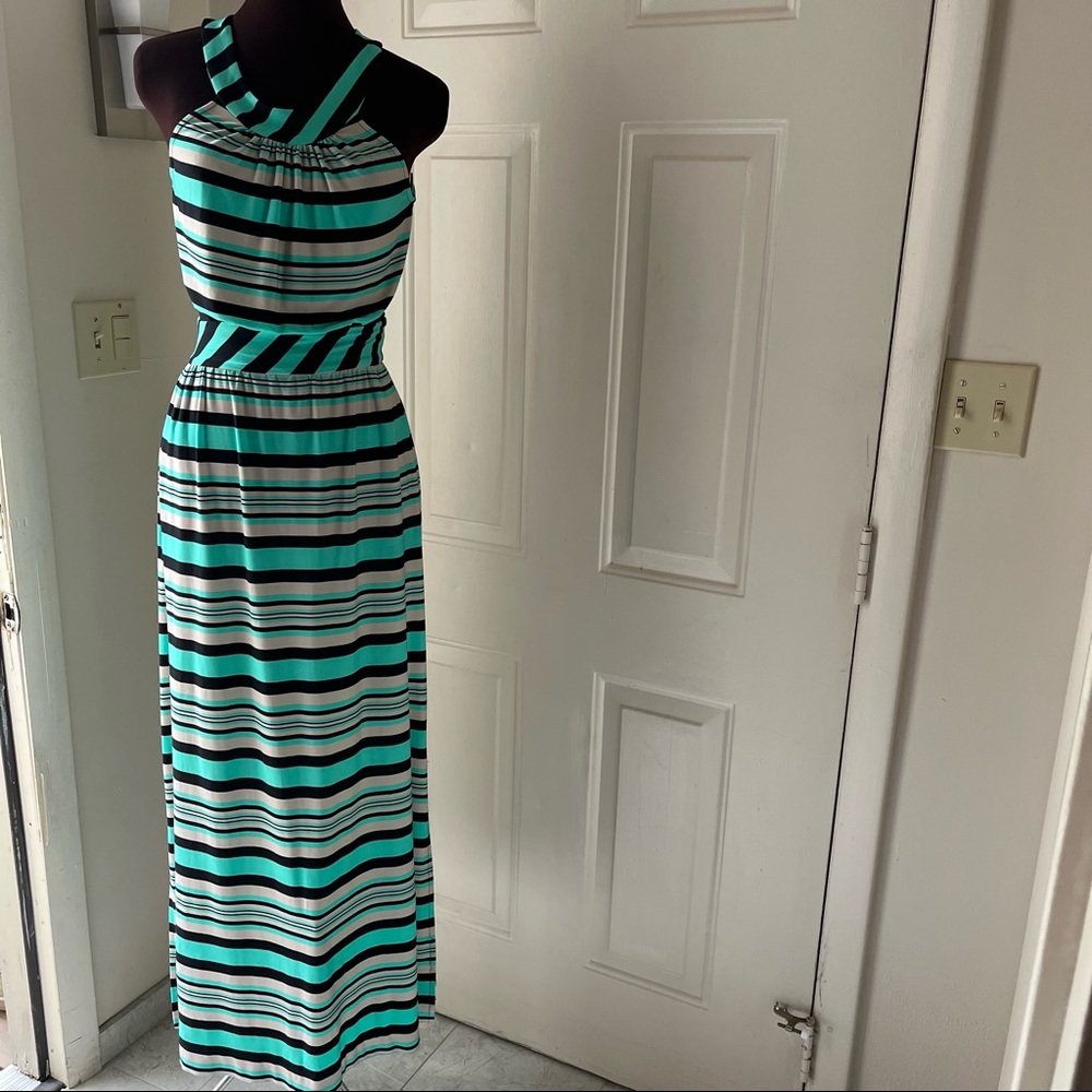 EUC Taylor maxi striped dress - aqua teal white black sleeveless